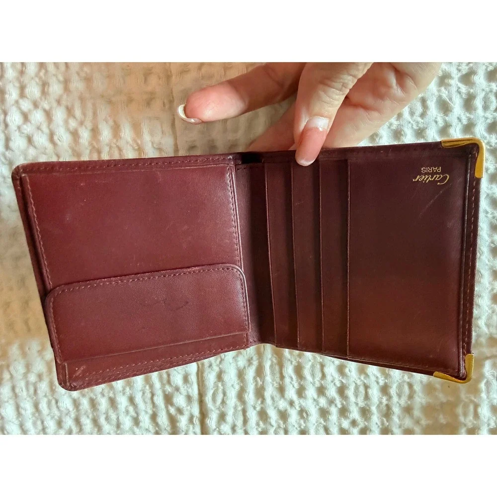 Cartier Must de Cartier Bifold Wallet Bordeaux Leather Gold Corners Men French
